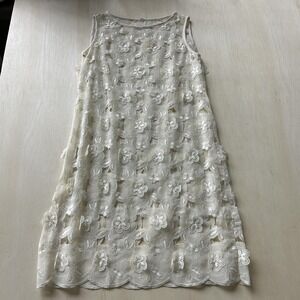 Vintage 90s Dress Girls 11-12 White Floral Lace Sleeveless Shift Party Wedding
